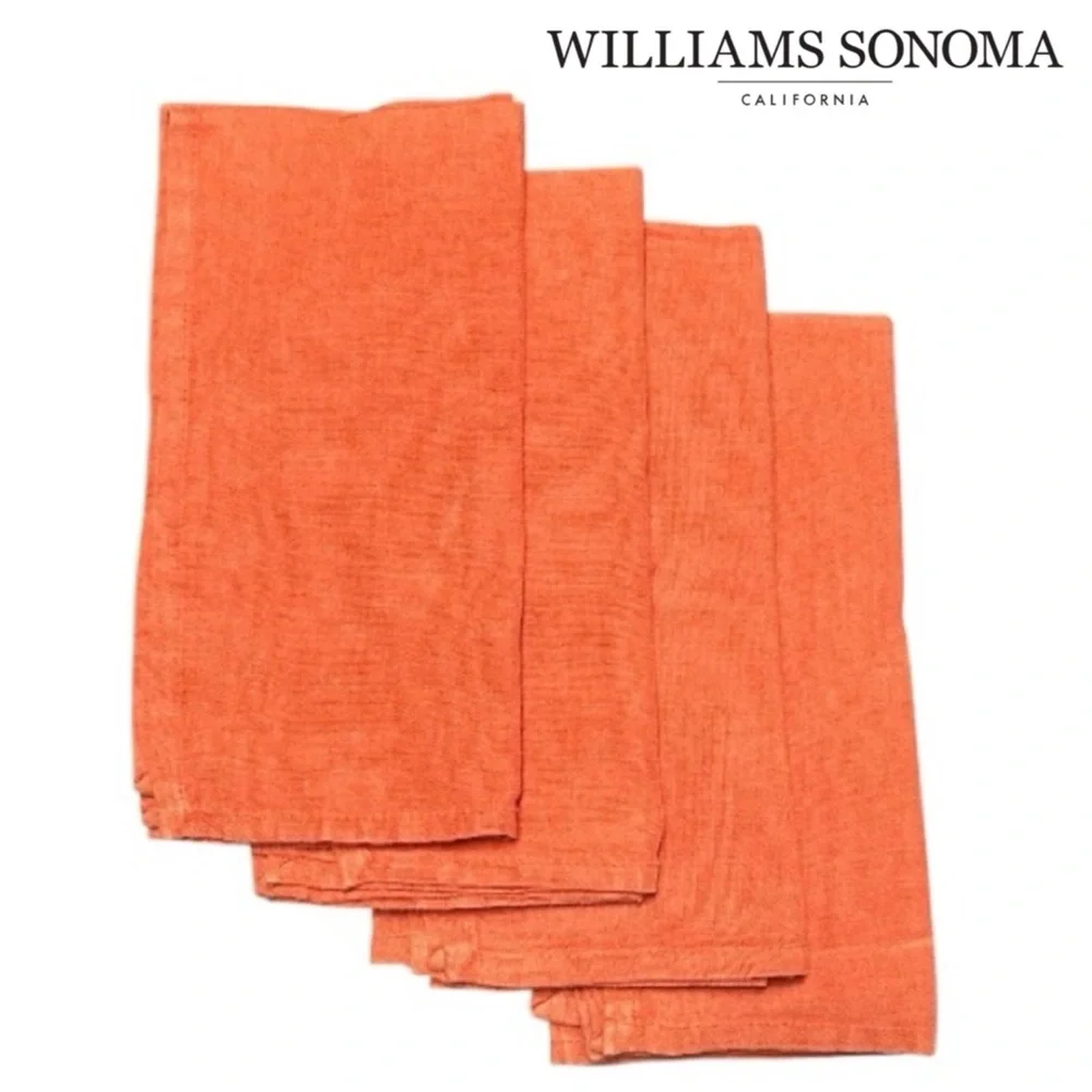 Williams Sonoma Vibrant Orange Linen Napkins